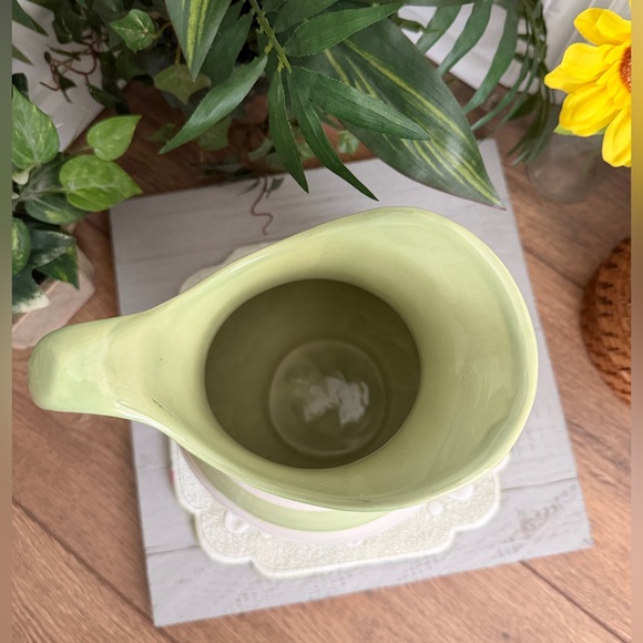 Hallmark 10” Green & White Striped Stoneware Pitcher - Picture 4 of 5